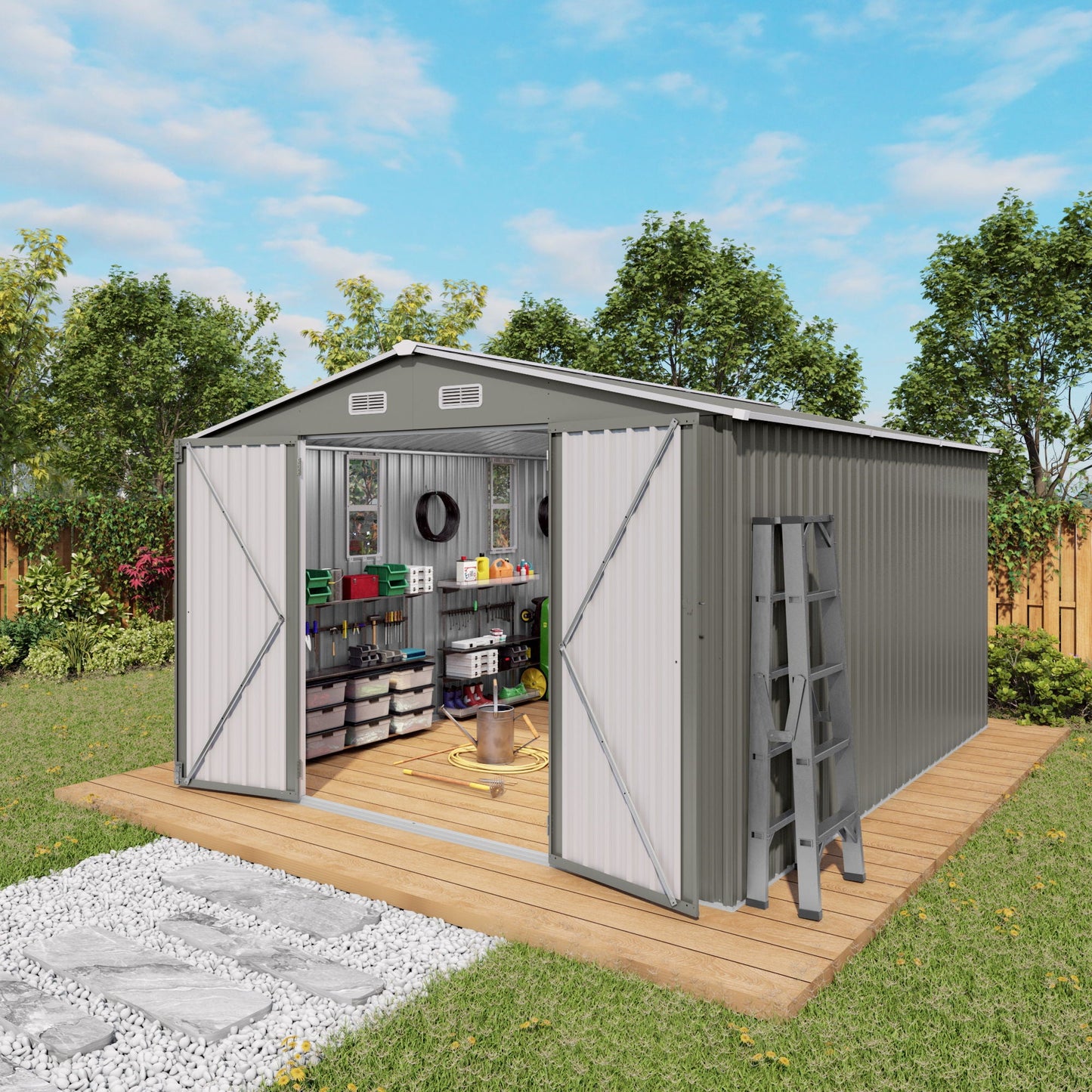 Outdoor Metal Storage Shed With Lockable Doors