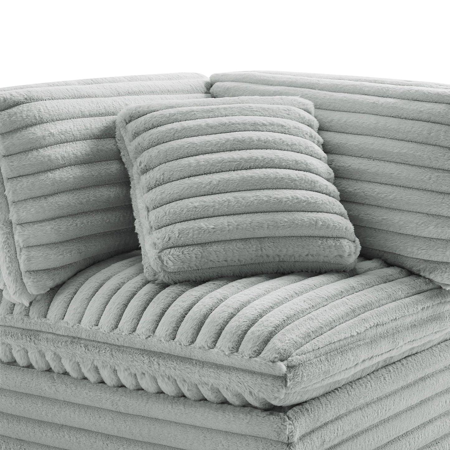 Jenny 2 Piece Sofa Sectional gray plush fabric cushions close-up on Tampa Home & Garden Store