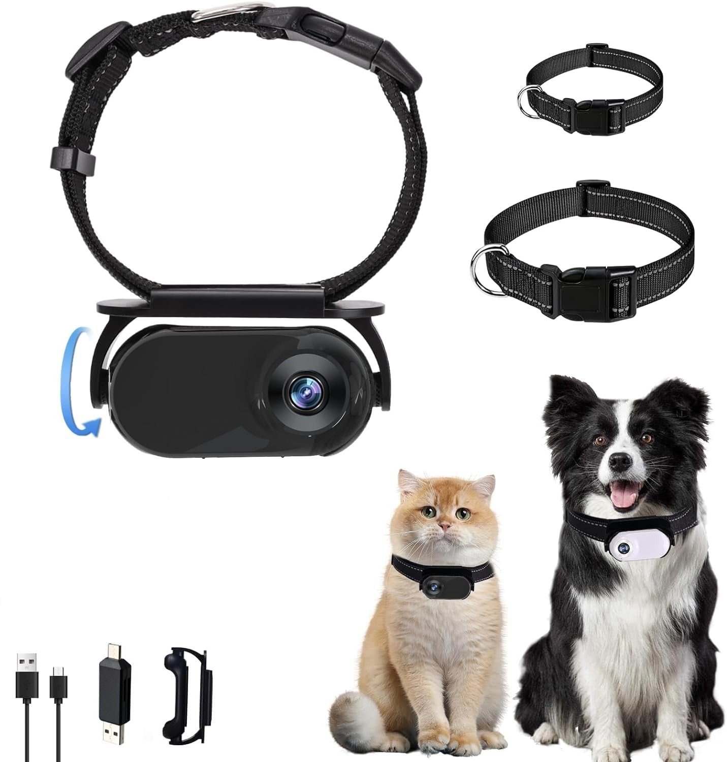 Pet Recorder HD Mini Camera Magnetic Suction collar camera with black strap and USB kit on Tampa Home & Garden Store