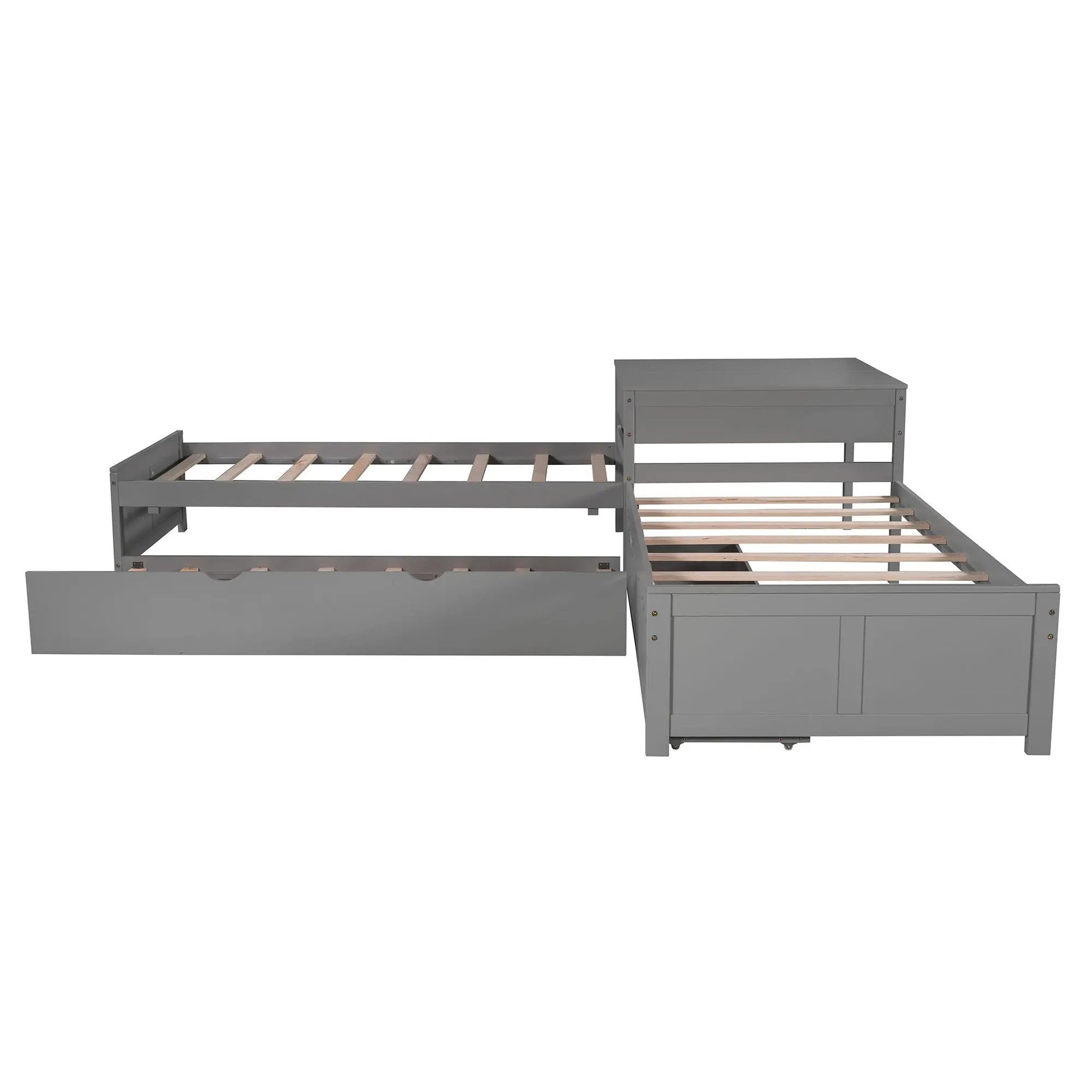 L-shaped grey platform bed with built-in desk and trundle by Unique Piece Furniture on Tampa Home & Garden Store