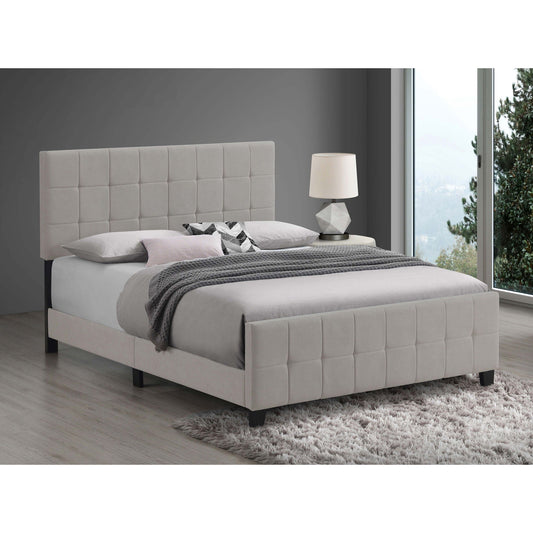 Destiny Eastern King Panel Bed beige upholstered bed with headboard and footboard HouseOfZazla on Tampa Home & Garden Store