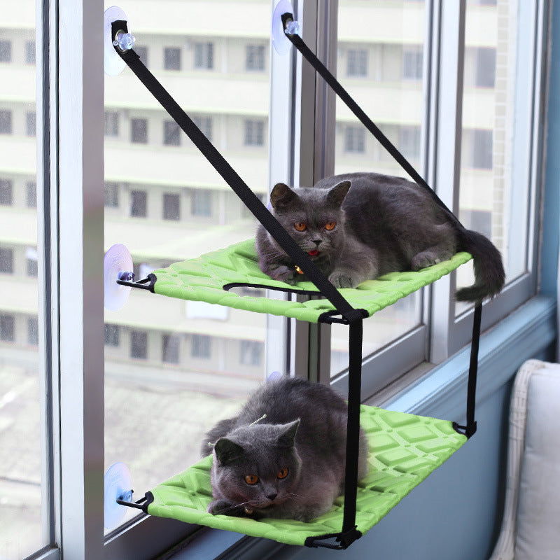 Cat window hammock perch with green fabric, dual-deck bed by Sell My Stuff (2 cats) on Tampa Home & Garden Store