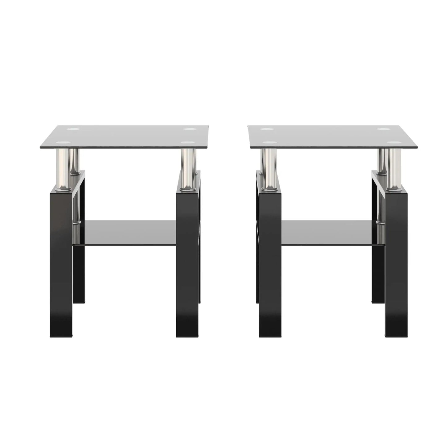 Modern tempered glass end tables set of 2, black square tops with chrome legs on Tampa Home & Garden Store