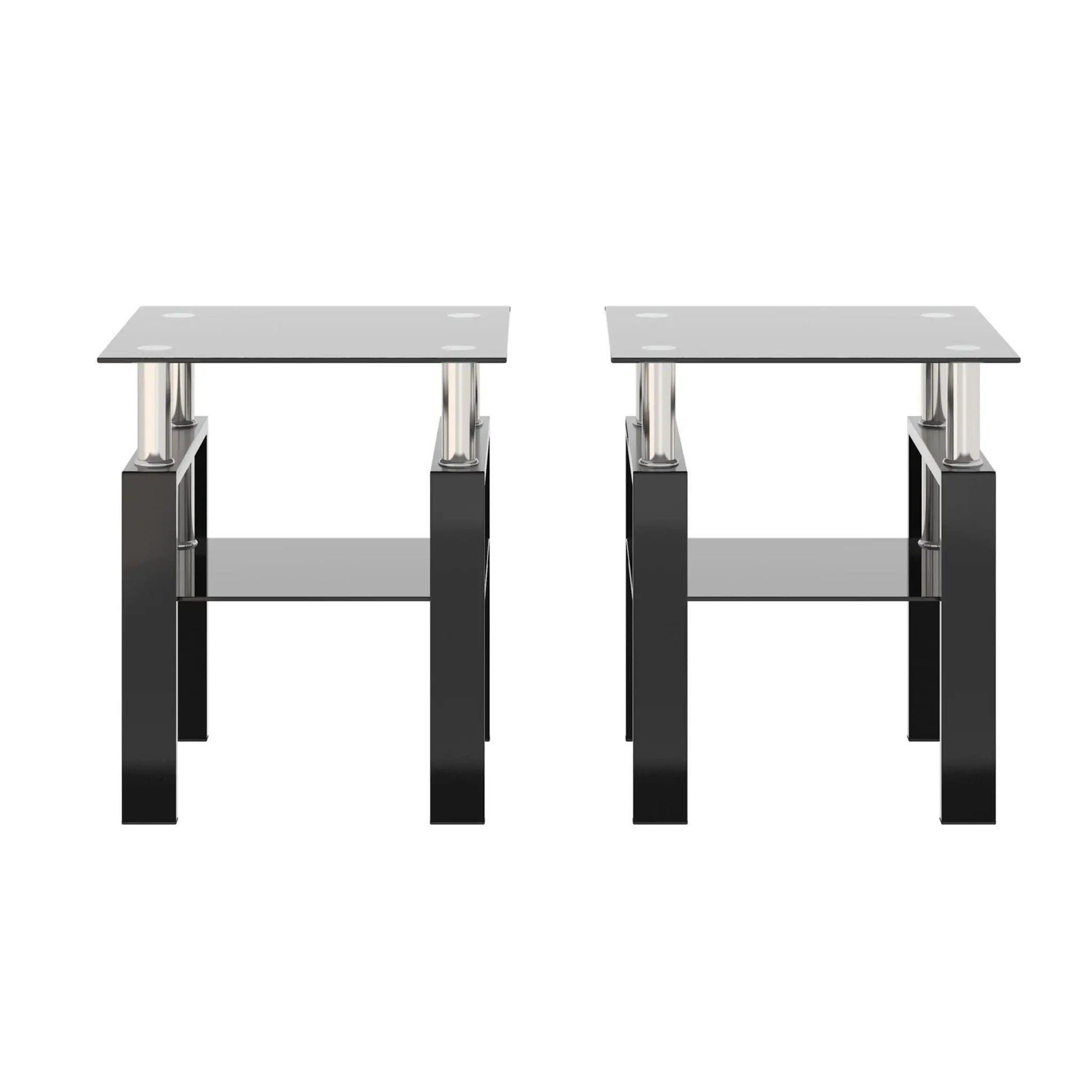 Modern tempered glass end tables set of 2, black square tops with chrome legs on Tampa Home & Garden Store