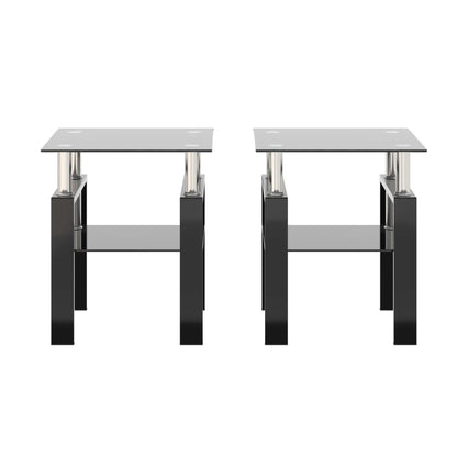 Modern tempered glass end tables set of 2, black square tops with chrome legs on Tampa Home & Garden Store