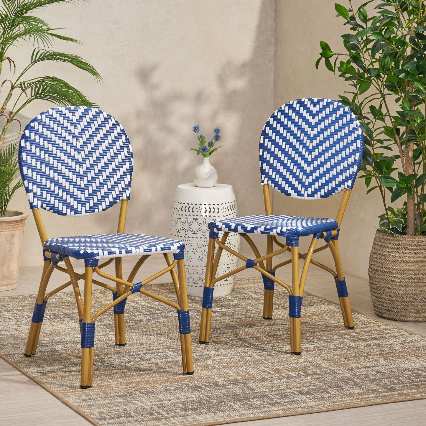 Navy Blue French Armless and Aluminum Chairs