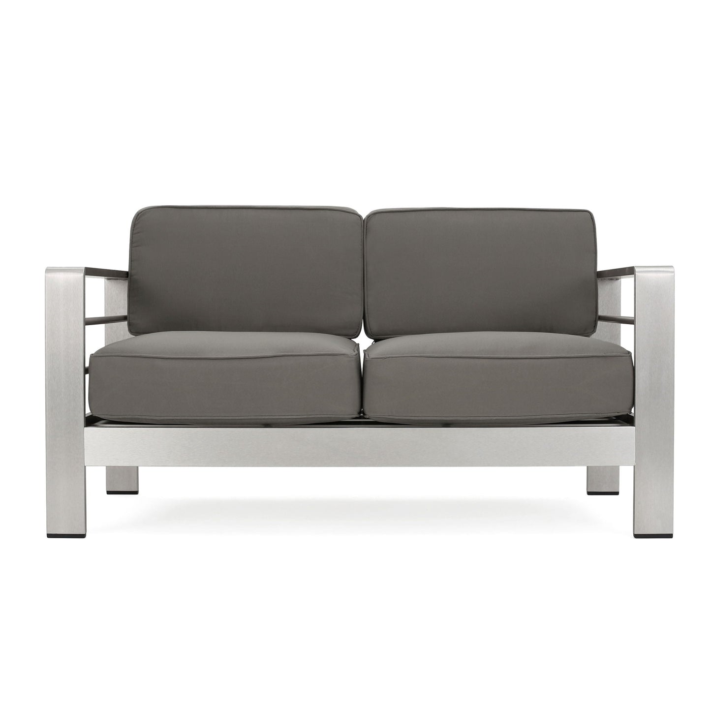 Outdoor aluminum loveseat with gray cushions by HouseOfZazla on Tampa Home & Garden Store