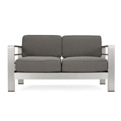 Outdoor aluminum loveseat with gray cushions by HouseOfZazla on Tampa Home & Garden Store