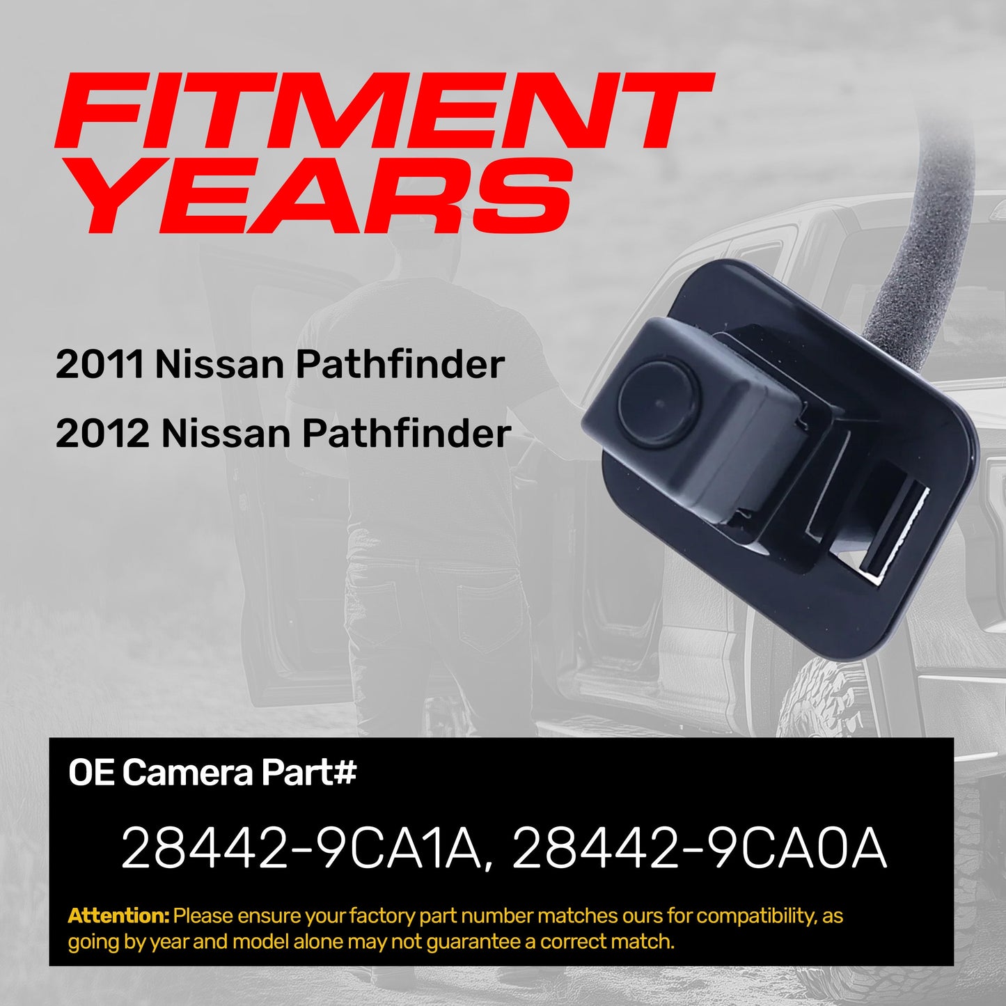 Nissan Pathfinder 2011-2012 OEM backup camera, black, OE parts 28442-9CA0A/28442-9CA1A on Tampa Home & Garden Store