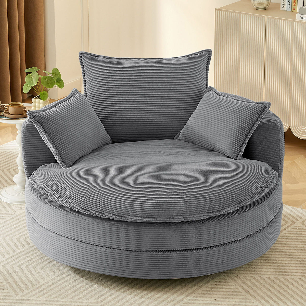 Swivel Barrel Chair With Cushion And Pillows in bluegray corduroy by HouseOfZazla on Tampa Home & Garden Store