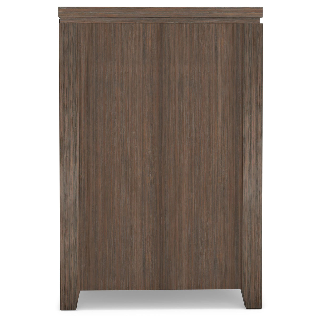 Wide handcrafted solid wood media stand in dark walnut with top lip and thick legs on Tampa Home & Garden Store