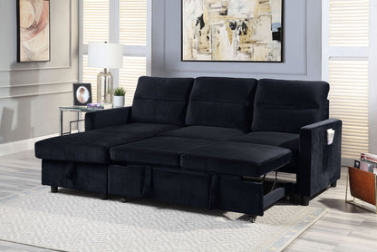 Ivy reversible sleeper sectional sofa with storage chaise and side pocket in navy fabric on Tampa Home & Garden Store