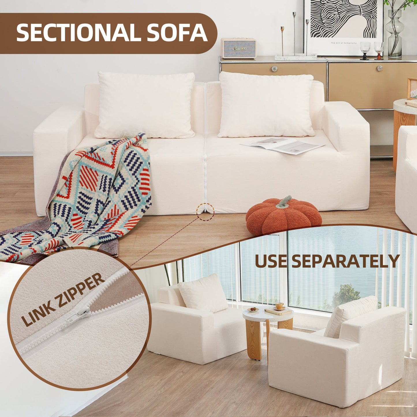 No Installation&Convertible Living room foam sofa chair Loveseat Twin Size with Armrests Removable and Machine Washable Cover - Tampa Home & Garden Store