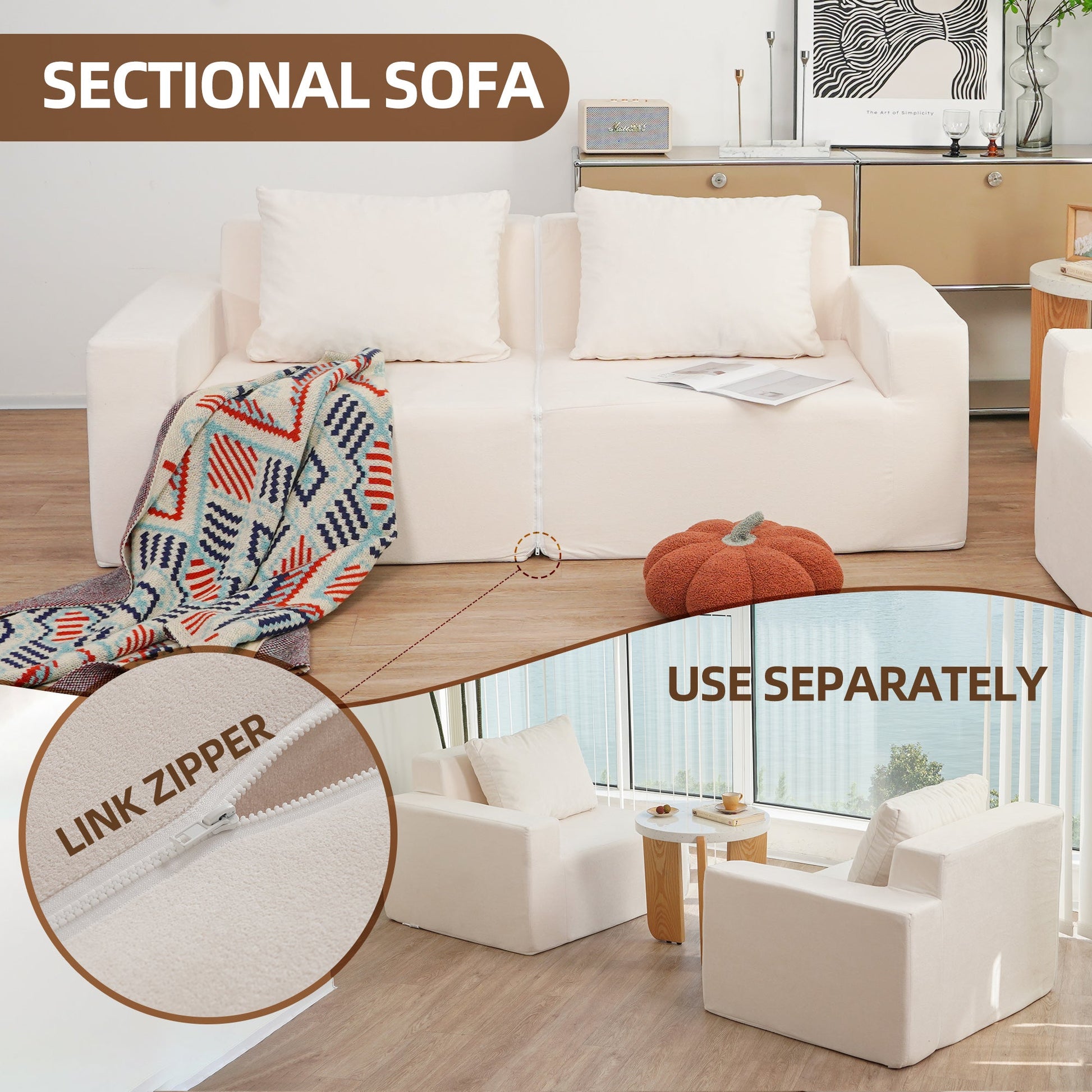 No Installation&Convertible Living room foam sofa chair Loveseat Twin Size with Armrests Removable and Machine Washable Cover - Tampa Home & Garden Store