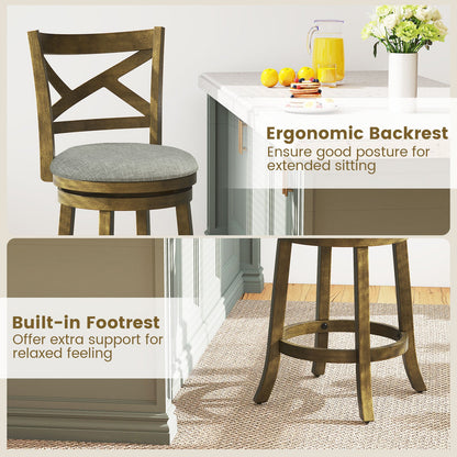 25/30 Inch Swivel Bar Stools Set of 2 with Backrests and Wood Frame