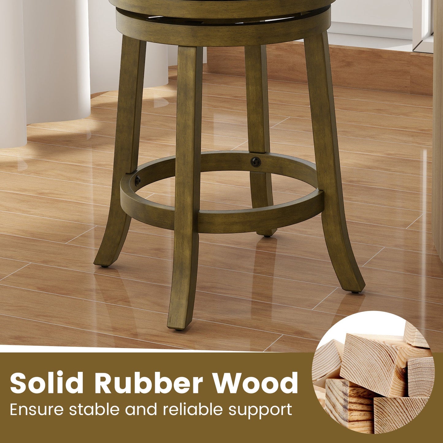 25/30 Inch Swivel Bar Stools Set of 2 with Backrests and Wood Frame