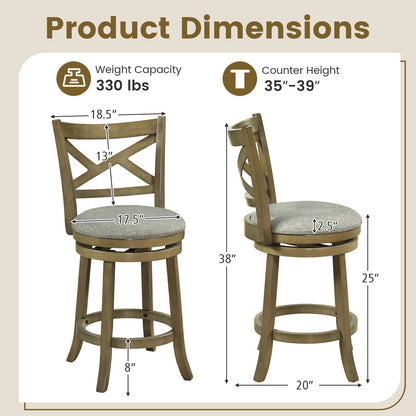 25/30 Inch Swivel Bar Stools Set of 2 with Backrests and Wood Frame