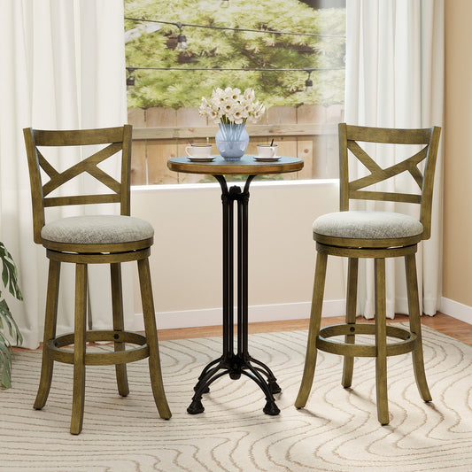 25/30 Inch Swivel Bar Stools Set of 2 with Backrests and Wood Frame - Tampa Home & Garden Store