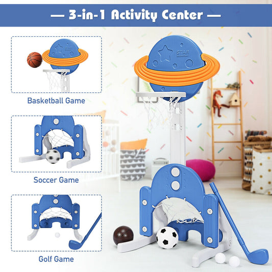 3 in 1 Height Adjustable Kids Basketball Hoop Set with Balls-Blue - Tampa Home & Garden Store