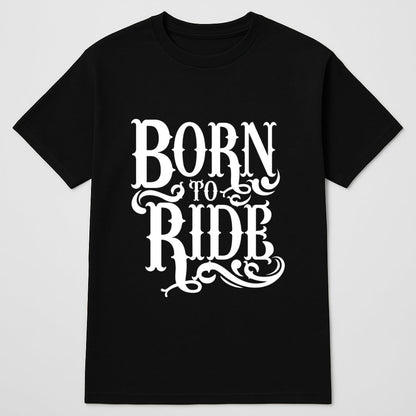 Biker Designed T-shirt black with white ornate Born to Ride graphic by BikerZoneZ on Tampa Home & Garden Store
