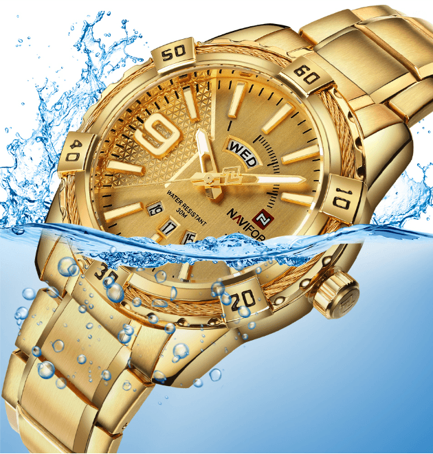 Stevvex men's luxury gold stainless steel waterproof watch with day/date display on Tampa Home & Garden Store