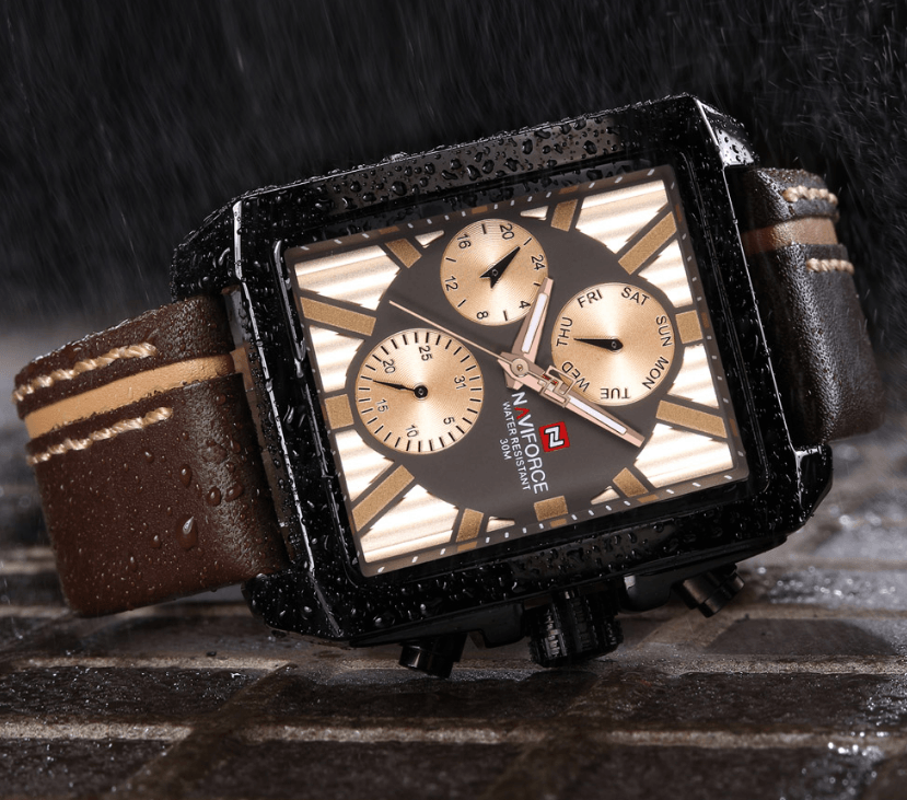 Men's waterproof watch with brown leather strap and chronograph, Stevvex ST1N360MCK on Tampa Home & Garden Store