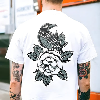 Graphic Cotton T-shirt For Biker with black bird and rose BikerZoneZ on Tampa Home & Garden Store