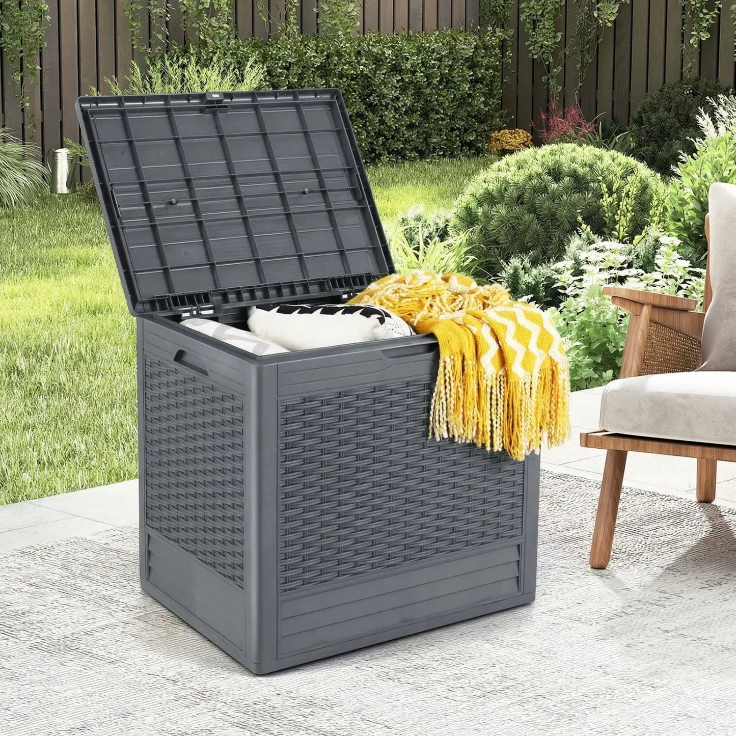25 Gallon Outdoor Storage Box With Rattan Pattern
