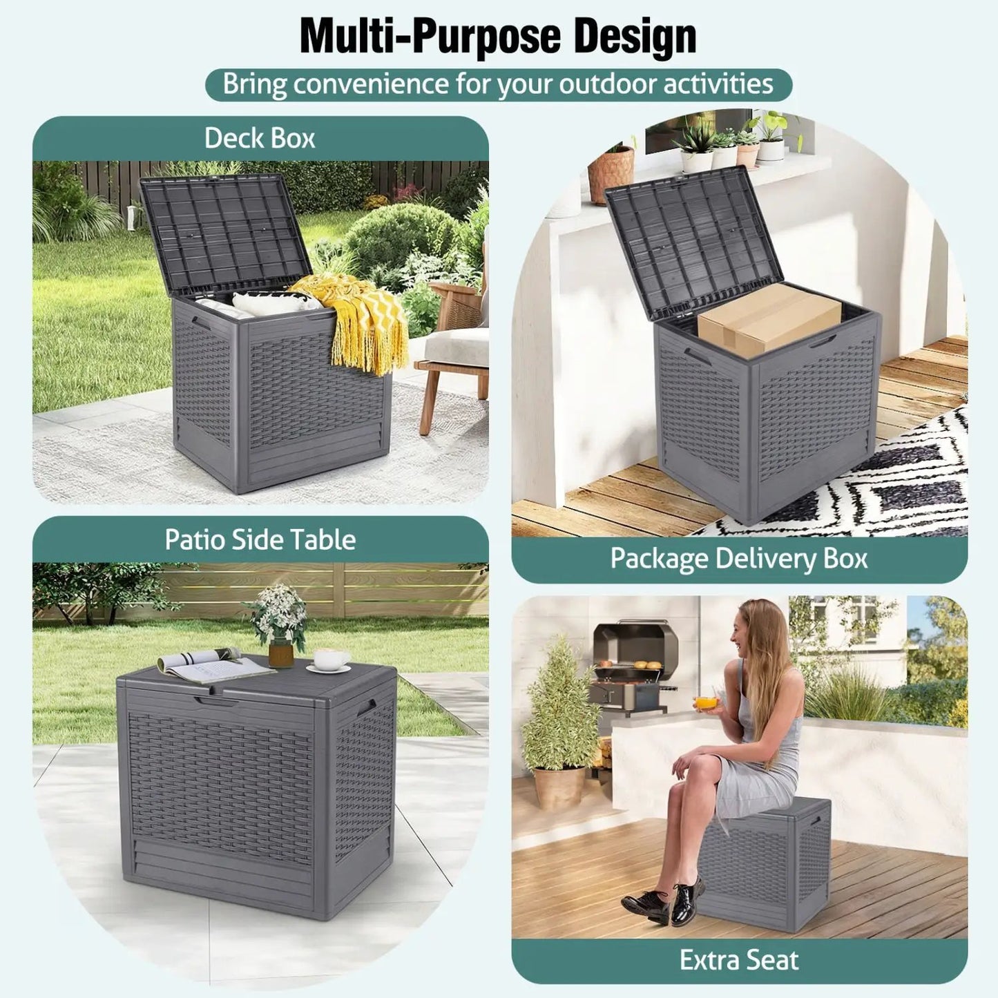 25 Gallon Outdoor Storage Box With Rattan Pattern