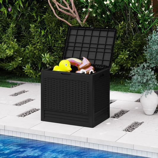 DirectDeals 25 Gallon Outdoor Storage Box with Rattan Pattern black wicker on Tampa Home & Garden Store