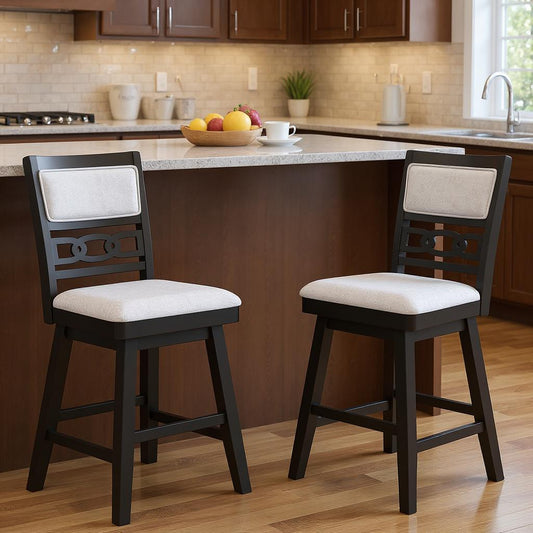 25 Inch Bar Stools Set of 2 with Upholstered Backrest and 360¬∞ Rotation Seat-Black - Tampa Home & Garden Store