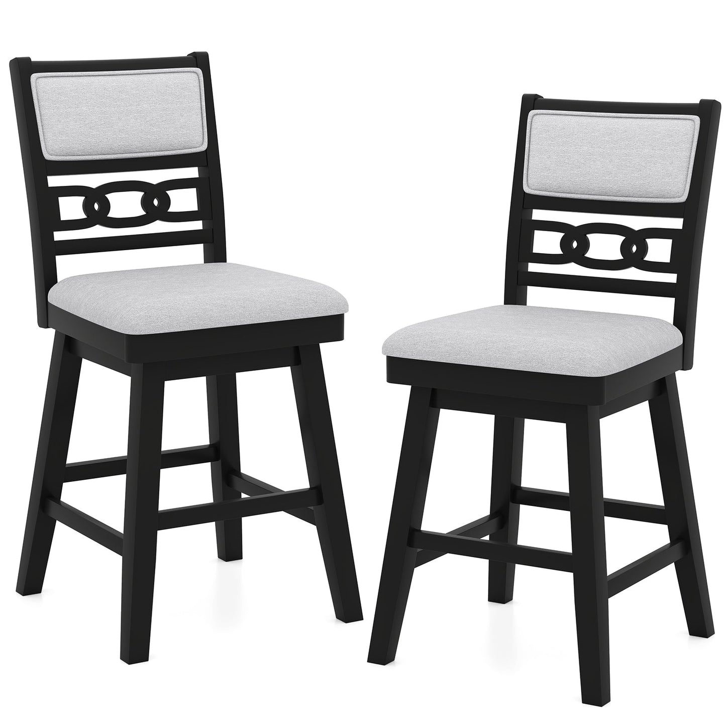 25 Inch Bar Stools Set of 2 with Upholstered Backrest and 360¬∞ Rotation Seat-Black