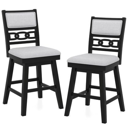 25 Inch Bar Stools Set of 2 with Upholstered Backrest and 360¬∞ Rotation Seat-Black