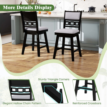 25 Inch Bar Stools Set of 2 with Upholstered Backrest and 360¬∞ Rotation Seat-Black
