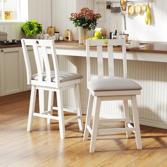 25 Inch Modern Bar Stools Set of 2 with Upholstered and 360¬∞ Rotation Seat-White - Tampa Home & Garden Store