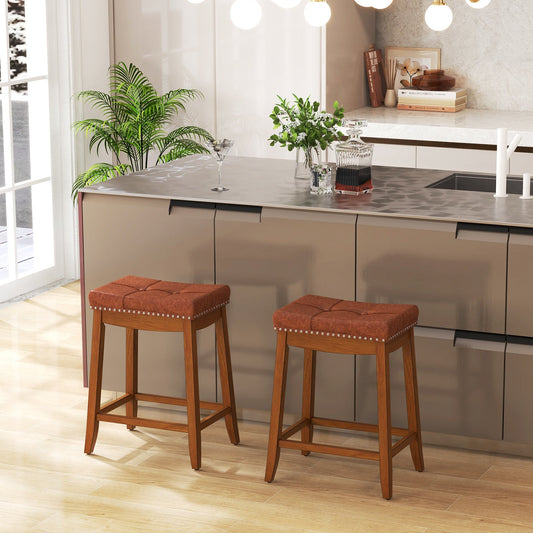 25/29 Inch Set of 2 Upholstered PU Leather Bar Stools with Saddle Seat-25 inches - Tampa Home & Garden Store