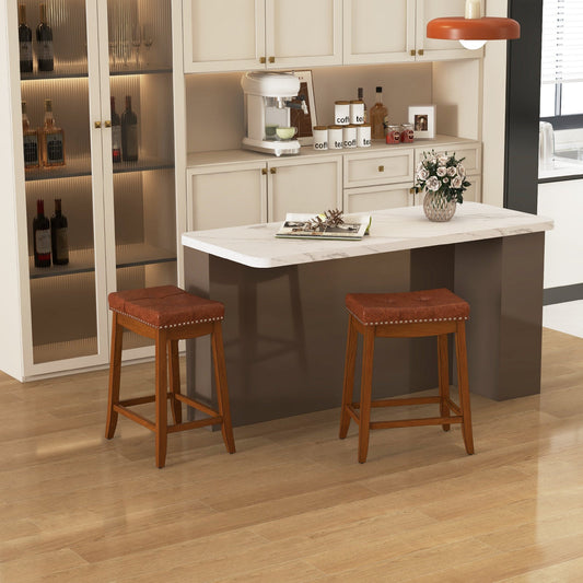 25/29 Inch Set of 2 Upholstered PU Leather Bar Stools with Saddle Seat-25 inches - Tampa Home & Garden Store
