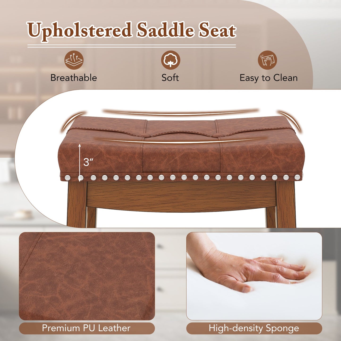 25/29 Inch Set of 2 Upholstered PU Leather Bar Stools with Saddle Seat-25 inches