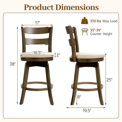 25 Inch Swivel Counter Barstools with Backrest & Upholstered Seat