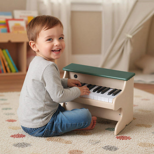 25 Keys Kids Piano Keyboard Wooden Digital Piano Toy with Removable Music Stand-Green - Tampa Home & Garden Store
