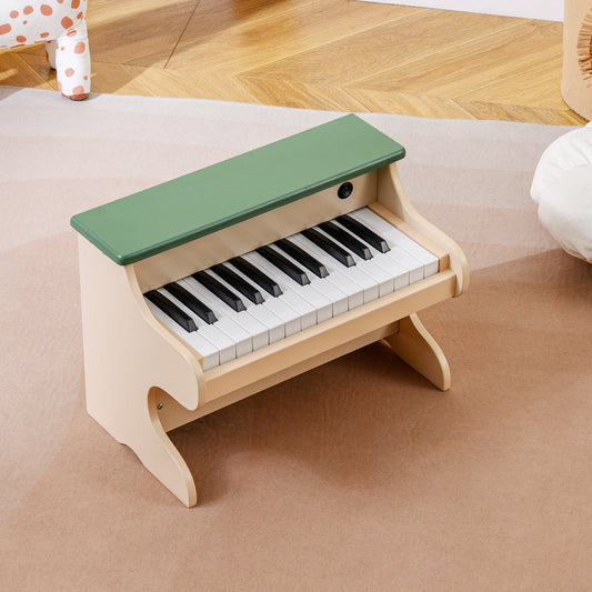 25 Keys Kids Piano Keyboard Wooden Digital Piano Toy with Removable Music Stand-Green - Tampa Home & Garden Store