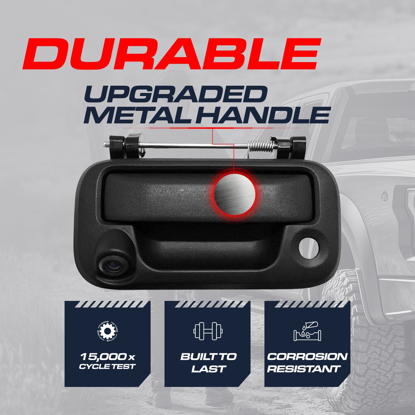 Tailgate handle by Master Tailgaters black metal with backup cam for Ford F-Series 2005–2016 on Tampa Home & Garden Store