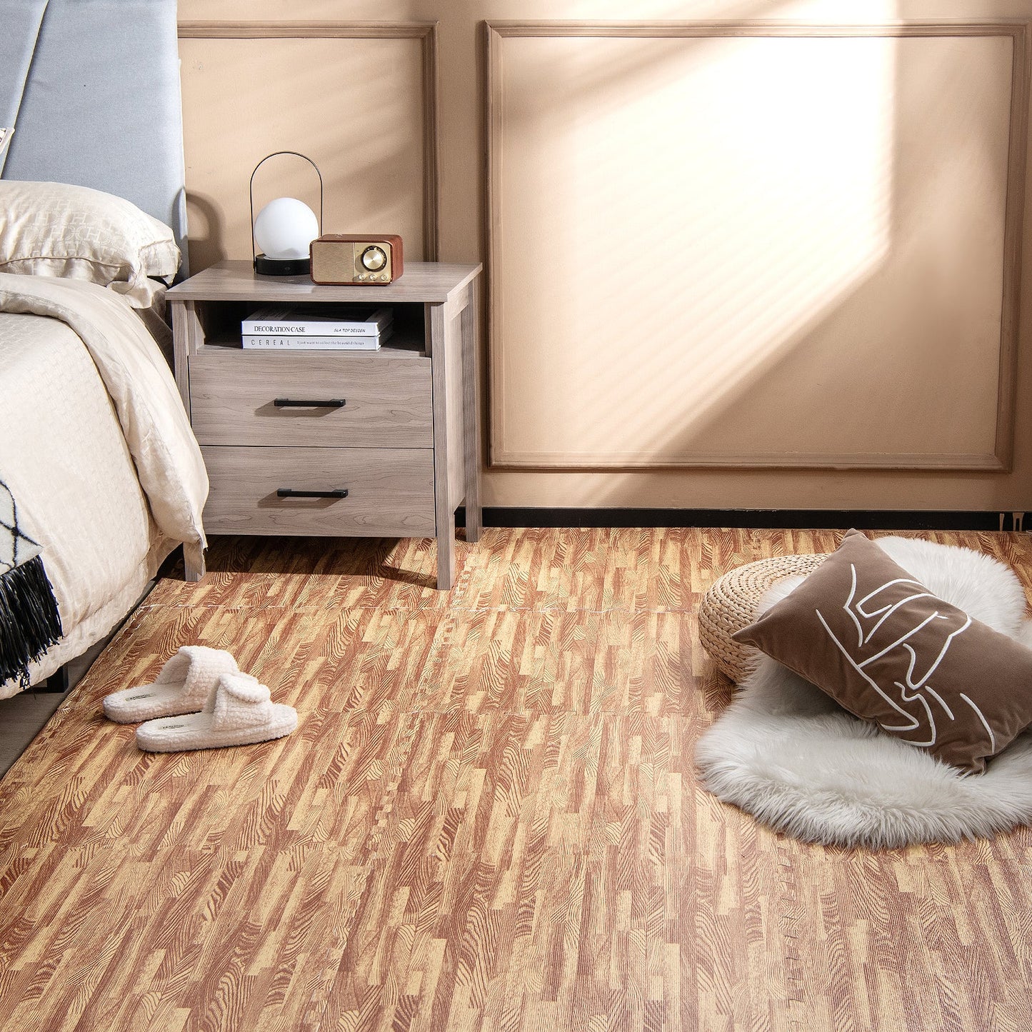 25 losetas de espuma con diseño de grano de madera para piso con bordes - Natural