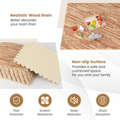 25 losetas de espuma con diseño de grano de madera para piso con bordes - Natural