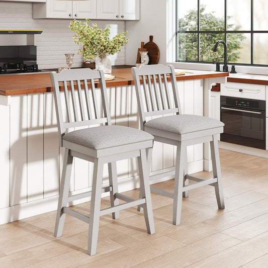 25 inch Modern Bar Stools Set of 2 with Upholstered Swivel Seat-Gray - Tampa Home & Garden Store