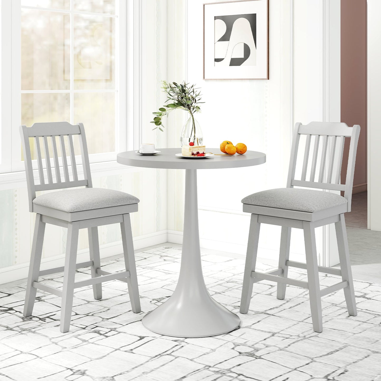 25 inch Modern Bar Stools Set of 2 with Upholstered Swivel Seat-Gray