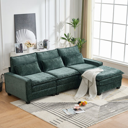 Modern comfy L-shaped sectional sofa with movable ottoman, HouseOfZazla teal 2-piece set on Tampa Home & Garden Store