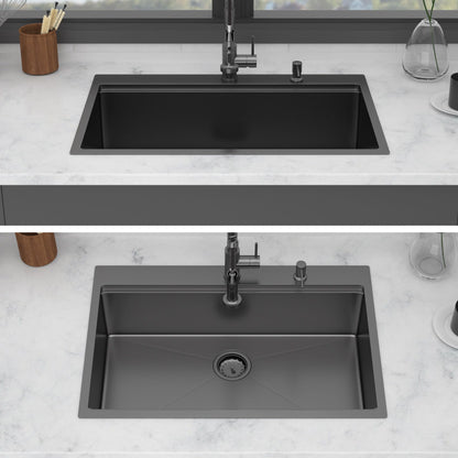 Drop In Kitchen Sink with pull-out faucet and soap dispenser, gunmetal black, single bowl on Tampa Home & Garden Store
