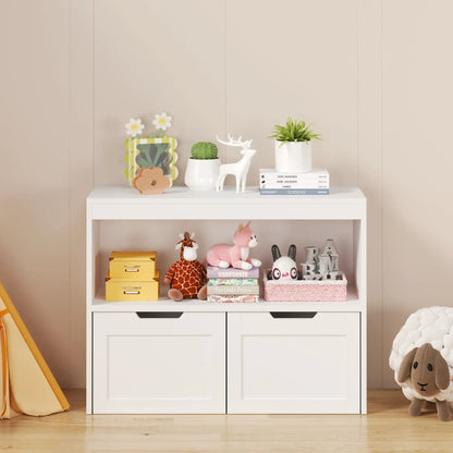 Book organizer with large drawers and open shelves in white, Unique Piece Furniture on Tampa Home & Garden Store