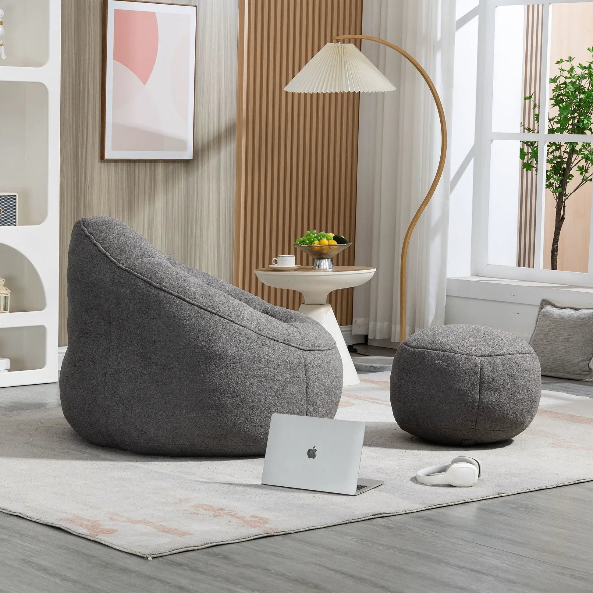 Bedding bean bag sofa chairs with footrests in dark gray high-density foam on Tampa Home & Garden Store